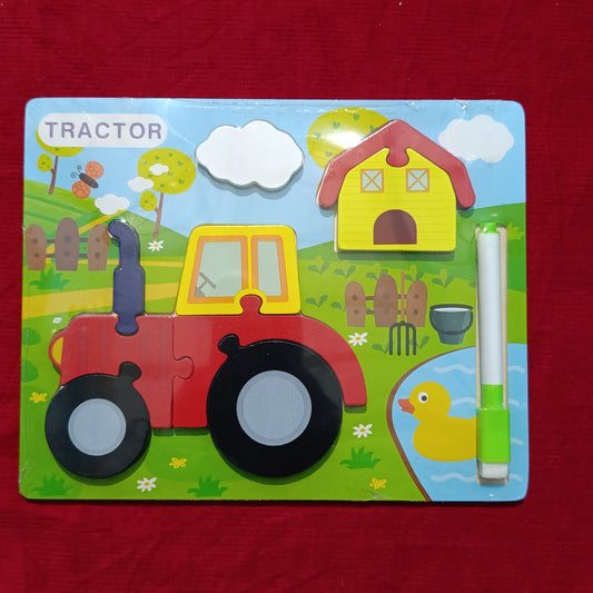 Tractor 3d puzzle with white board wooden plate