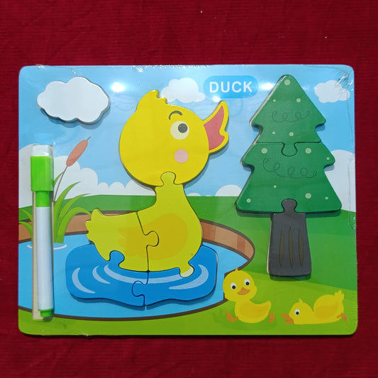 Duck 3d puzzle with white board wooden plate